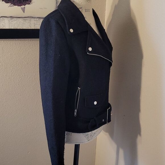 Black Mixed Wool Moto Jacket - Picture 6 of 15